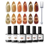 Modelones Cat Eye Magnetic Gel Polish Set - 6 Colors Holographic Orange Brown Nude Glitter 9D Autumn Collection with Magnet for Nail Art DIY Salon