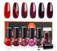 Modelones Christmas Nail Polish Set 6 Colors, Red Cat Eye Burgundy Glitter Dark Red Nail Polish Quick Dry Mini Nail Varnish Kit Magnetic Chrome Maroon Purple Cherry Winter Manicure for Women