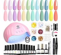 Modelones Gel Nail Kit - 12 Colors Pink Macaron Candy Colors Gel Nail Polish Set with Lamp Starter Kit, Glossy & Matte Top and Base Coat, Manicure Tools for Beginner DIY at Home