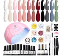 MODELONES Gel Nail Kit - 12 Colors White Black Gel Nail Polish Kit, Nude Red Gel Nail Polish Set with Lamp Starter Kit, 48W Nail Lamp Base Coat Top Coat Manicure Tools Nail Art DIY at Home