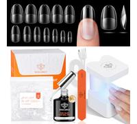 Modelones Gel Nail Kit Medium Oval Gel Nail Tips, 9-in-One Nail Glue with Portable U V Nail Lamp, 216Pcs 12Sizes Press On Acrylic False Nails Tip Nail Extension DIY Nails Art Gift for Women