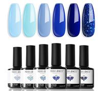 Modelones Gel Nail Polish Set, 6 Colors Blue Gel Polish Royal Sky Blue Glitter Navy Blue Nail Polish Ocean Blue Varnish Kit Soak Off Nail Art Manicure DIY Salon for Women
