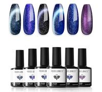 Modelones Gel Nail Polish Set, 6 Colors Cat Eye Gel Polish Black Blue Purple Glitter Nail Polish Set Dark Blue Chameleon Sparkle Shimmer Nail Varnish Kit Soak Off Nail Art Manicure DIY Salon
