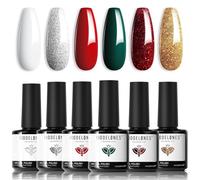 Modelones Gel Nail Polish Set, 6 Colors Christmas Gel Polish Red Green White Nail Polish Gold Silver Nail Varnish Kit Soak Off Nail Art Manicure DIY Salon for Women