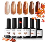 Modelones Gel Nail Polish Set, 6 Colors Fall Brown Gold Gel Polish Champagne Glitter Nail Polish Orange Yellow Nude Varnish Kit Soak Off Nail Art Manicure DIY Salon for Women