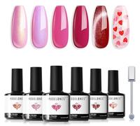 Modelones Gel Nail Polish Set, 6 Colors Glitter Pink Nude Gel Polish Red Cat Eye Gel Nail Polish with Magnet Shimmer Nail Magnetic Gel Polish Set Nail Art DIY Salon Home for Women