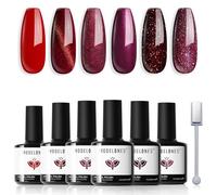 Modelones Gel Nail Polish Set, 6 Colors Red Glitter, Burgundy 9D Cat Eye Magnetic Gel Polish Set with Chameleon Shimmer for DIY Salon Home Nail Art