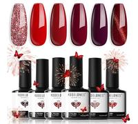 Modelones Gel Nail Polish Set, 6 Colors Wine Red Gel Polish Glitter Red Cat Eye Nail Polish Classic Popular Sparkle Bloody Red Nail Varnish Kit Soak Off Nail Art Manicure DIY Salon for Women
