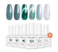 Modelones Hema Free Green Gel Nail Polish Set, 6 Colors Holographic 9D Cat Eye Glitter Gel Polish White Green Nail Polish with Magnet Soak Off Led Manicure Nail Art DIY Gifts