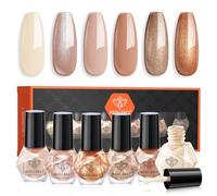 Modelones Nail Polish Set - 6 Colors: Milky White, Brown, Nude, Glitter, Orange - Quick Dry, DIY Home Salon Kit for Women