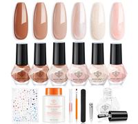 Modelones Nail Polish Set 6 Colors with Top & Base Coat, Nude Pink Brown Nail Polish Remover, Sticker, Glitter Shimmer Quick Dry Nail Polish Kit DIY Home Manicure for Women