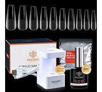 MODELONES Nail Tips and Glue Gel Kit,15ML 4 In 1 Nail Glue Gel with 500Pcs Half Matte Coffin Nails and U V LED Nail Lamp Fast Nail Extension Set, Transparent, 7 ml