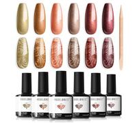 Modelones Pearl Gel Nail Polish, 6 Colors Autumn Brown Orange Gel Polish Soak Off Mermaid Nail Drawing Gel Polish Swirl Shell Thread Effect DIY Manicure