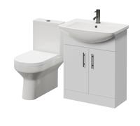 Modena 2 Door Vanity Unit and Newbury Closed Back Toilet Suite | Gloss White | MDF | 650mm