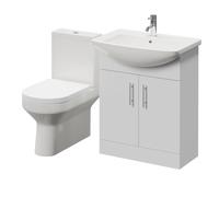 Modena 2 Door Vanity Unit and Newbury Closed Back Toilet Suite | Gloss White | MDF | 650mm