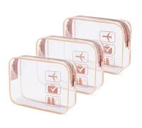MODENGKONGJIAN TSA Approved Toiletry Bag, 3 Pcs Clear Toiletries Bags Quart Size Travel Makeup Cosmetic Bag for Women Men, Carry on Airport Airline Compliant Bag (Rose Gold)