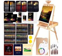 Modera French Easel Painting Set | 163-Piece Deluxe Artist Starter Kit with Wooden Field & Studio Sketch Box Easel, 8 Stretched & Panel Canvases, 100+ Professional Paints, Brushes, Paper & Palettes