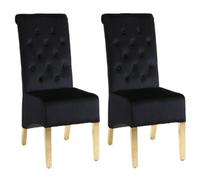 Moderix A Pair Of Velvet Dining Chairs With Golden Legs In Black
