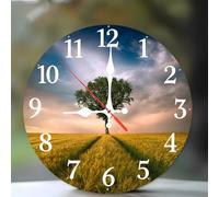 Modern 10 Inches Wall Clocks Silent Non-Ticking - Decorative Battery Operated wall clock with Large Bold Numerals - Easy to Read for Living Room, Kitchen, Office, School & Classroom(Field Tree)