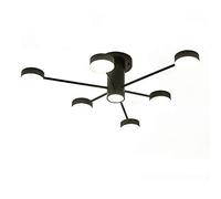 Modern 10-Lights Black Metal Ceiling Light Fixture Vintage Semi Flush Mount Ceiling Lamp with Round Glass Shade for Living Room-Black Tricolor Light Change 6-Lights (Black 6lights)
