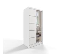 Modern 100cm White Sliding Wardrobe with Mirror Slish 2 Door Sto Unit with Clothes Rail Space Saving Bedroom Fur for nized Living & Home Décor