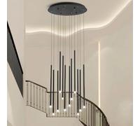 Modern 12 Heads LED Chandelier Staircase Pendant Light 24W Creative Pencil Hanging Lights Rotating Staircase Adjustable Living Room Villa Hollow Modern Stair Light Long Pendant Light,Black,1