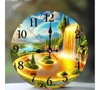 Modern 12 Inches Wall Clocks Silent Non-Ticking - Decorative Battery Operated wall clock with Large Bold Numerals - Easy to Read for Living Room, Kitchen, Office, School(Golden Waterfall Scenery)