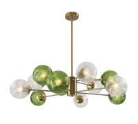 Modern 12-Light Bubble Ball Glass Chandelier Green Glass Pendant & Brushed Brass Sputnik Ceiling Light Fixture for Dining Room Large Globe Flush Mount Design