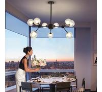 Modern 12-Light Chandelier - Clear Glass Sphere Pendant Ceiling Fixture for Living Room, Dining Room, Kitchen Island, Bedroom, Bar - Bulbs Included