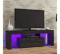 Modern 130cm High Gloss Door and Matt Body TV Unit Stand Cabinet W/LED Lights Flat Screen TV Cabinet Console Table for Livingroom Bedroom with Storage Drawer