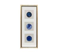 Modern 13x34 inch Trio Blue Agate Framed Wall Art 4 inch Golden Plated Geode Stone Artwork for Living Room Bedroom Home Décor