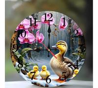 Modern 14 Inches Wall Clocks Silent Non-Ticking - Decorative Battery Operated wall clock with Large Bold Numerals - Easy to Read for Living Room, Kitchen, Office, School(Woodland Ducks Orchids)