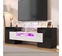 Modern 145cm White TV Stand with Sleek LED Lighting - Contemporary Low Profile Entertainment Unit for Living Room Stylish Furniture for Home Decor