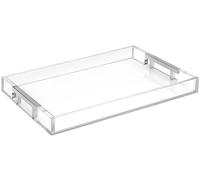 Modern 16"x12" Rectangle Acrylic Lucite Plastic Decorative Serving Tray with Silver Stainless Steel Metal Handles for Home Decor Ottoman Coffee Table Food Fruits Lap Vanity Perfume by Home Redefined