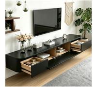 Modern 160cm Black Wall-Mounted TV Unit with Doors Dual Storage Shelves Space-Saving Entertainment Center for Living Room & Office Stylish Floating Console