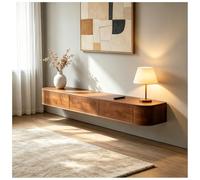 Modern 160cm Floating Oak TV Cabinet, Solid Wood Ma Console with Ders, Wall-Mounted Entertainment Center, Slish Living Room TV nd, Brown Sto Shelf, Corner-Openable Unit.