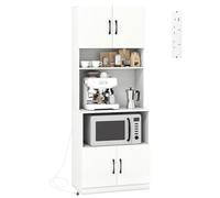 Modern 168cm Kitchen Cupboard 4-Door Buffet Pantry Storage Cabinet with Power Outlet Adjustable Shelves Anti-Tipping Device & 3 Open Shelves Stylish Sideboard Unit