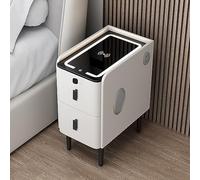 Modern 2 Drawer Nightstand with Wireless Charging Fingerprint Lock & Audio - Smart Bedside Table in White/Grey/Orange with 3 Color LED Lights 50x40x50cm