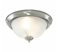Modern 2 Light Flush Ceiling Light With Ribbed Glass In Satin Silver