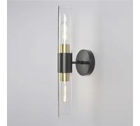 Modern 2-Light Vertical Wall Sconce - Art Deco Up Down Vanity Light with Ribbed Acrylic Shade & Black Gold Finish for Bathroom, Bedroom, Hallway & Living Room (7.9"/20cm)
