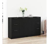 Modern 2 Piece Black Oak Sideboard 60x30x70 cm Engineered Wood with 4 Ders & 2 Doors Ele Minimalist Design for Living Room nizat.