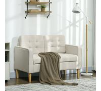 HOMCOM Compact Loveseat Sofa 2 Seater Sofa with Storage and Wood Legs HOMCOM Cream One Size