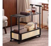 Modern 2-Tier Bamboo Rolling End Table with Wheels Stylish Coffee Table & Nightstand Space-Saving Design with Storage Shelf for Living Room & Bedroom - 70cm