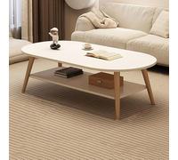 Modern 2-Tier Coffee Table Practical Wooden Center Table with Storage Shelf Solid Wood Legs Oval Accent Table for Living Room Small Spaces (120x60x42cm White)