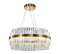 Modern 2-Tier Crystal Chandelier, Crystal Pendant Lighting Fixture Gold 60CM Round Adjustable Hanging Lighting Fixture for Living Room Dining Room Kitchen Island Bedroom