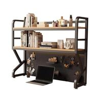 Modern 2-Tier Desktop Bookshelf - Multipurpose Pegboard Display Rack for Computer Desk Simple Storage Black Countertop Bookcase (130x25x93cm)