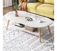 Modern 2-Tier Oval Coffee Table with Open Shelves, Stylish Small Furniture for Living Room & Office, Contemporary 2-Level Sofa Table