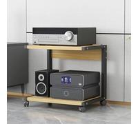 Modern 2-Tier Printer Stand with Wheels - Versatile AV Media Stand for Living Room Wood Audio-Video Storage Shelves Stereo Rack Perfect for Home Entertainment Center