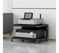 Modern 2-Tier Printer Stand with Wheels - Wooden AV Media Storage Rack Stereo Rack & Audio Tower - Corner Entertainment Center for Home Office & Living Room