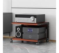 Modern 2-Tier Printer Stand with Wheels & Wooden Shelves - Versatile AV Media Stand for Living Room Home Office Audio-Video Storage Stereo Racks Corner Entertainment Center